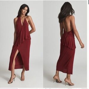 84. Reiss $320 XENA STRAPPY OPEN BACK COCKTAIL DRESS maxi slit burgundy